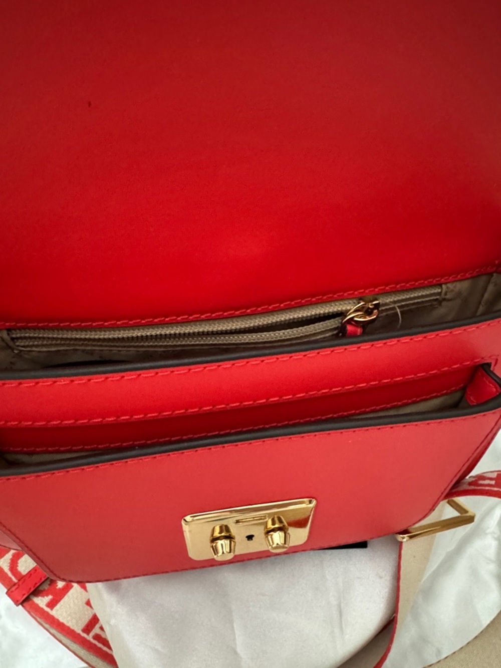Michael Kors Sloan Editor Red Leather Crossbody with Branded Canvas Strap - Picture 9 of 14